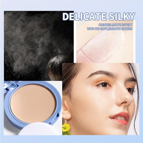 Oil Control Face Pressed Powder,Matte Smooth Setting Powder Makeup,Waterproof Long-Lasting Makeup Setting Powder,Oil Control Flawless Finish,Lightweight,Residue-Free (02 NATURAL BEIGE)