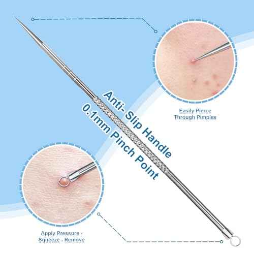Stainless Steel Blackhead Remover, Pimple Extractor, Pimple Popper, Comedone Extractor, Surgical Grade Acne Treatment Tool, 3rd Generation Blemish Removal Kit for Face, Nose, T-Zone, 2Pcs
