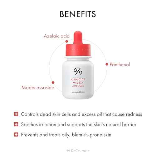 Dr.Ceuracle Azelaic Acid 10 & Madecassoside Ampoule - Redness Relief and Soothing Serum for Sensitive Skin and Blemish-Prone Spot Care, Korean Skincare