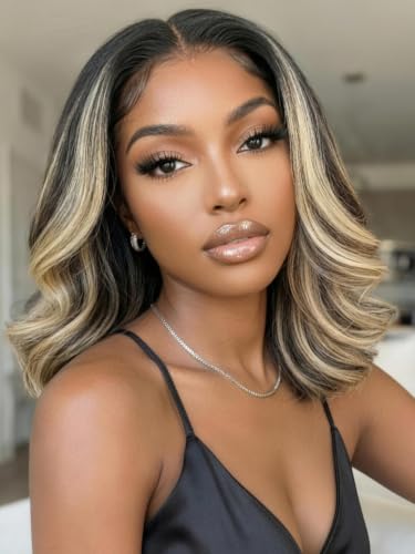 KLAIYI Glueless Ombre Ash Blonde Bob Wig 12 Inch