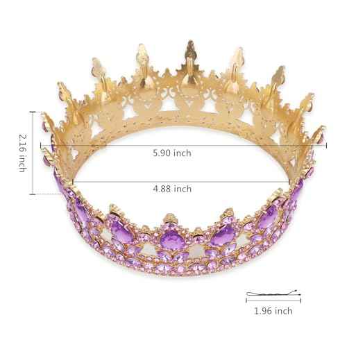 CAVETEE Crystal Crowns for Women Full Round Queen Tiara for Women Bridal Wedding Prom Princess Birthday Decorations Birthday Crown Cake Topper