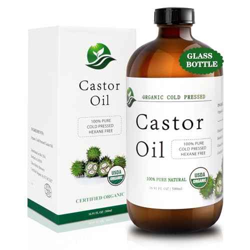 Castor Oil-Castor Oil Organic Cold Pressed Unrefined Glass Bottle-Organic Certified 100% Pure Castor Oil,Hexane Free,Organic Castor Oil for Face,Hair Growth,Eyelashes,Caster 16.91fl.oz/500ml