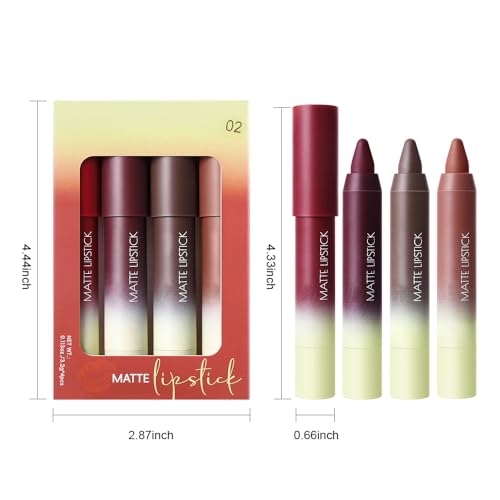 Matte Crayon Lipstick Lip Liner 4-Piece Set, Waterproof