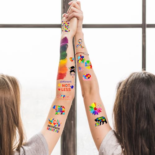 20 Sheets 172 Pcs World Autism Awareness Ribbon Temporary Tattoos Inspirational Autistic Tattoos for Inspirational Autism Awareness Accessories Fundraiser Event Party Decor