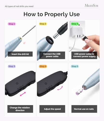 MelodySusie PC120I Electric Nail Drill 20000RPM Portable USB
