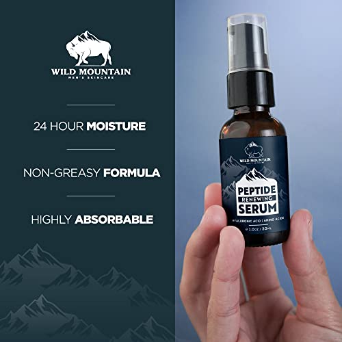 Wild Mountain Peptide Face Serum for Men - Mens Face Care with Hydrating Hyaluronic Acid & Collagen Boosting Amino Acids - Antiaging for Men & Skin Brightening Serum for Men - 1 oz