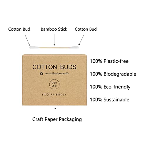 Bamboo Cotton Swabs Wooden Sticks 400 Count Eco-Friendly
