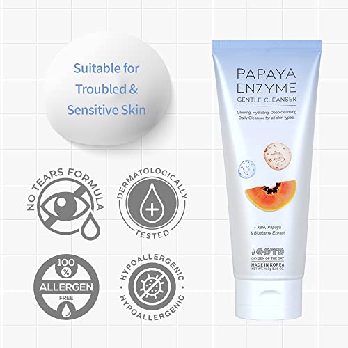 [Water Based Cleanser] Hydrating Facial Cleanser for Dry skin, Sensitive Skin, Korean Daily Gentle Makeup Remover with Papaya Enzyme, Kale, Blueberry Extract, EVE Vegan, Not Tested on Animals 5.3fl oz