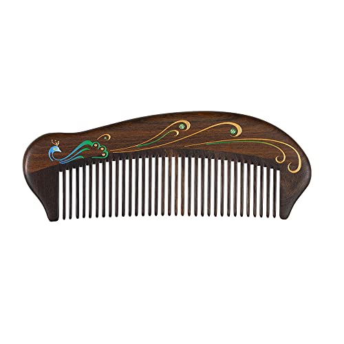 TAN MUJIANG Anti Static Hair Comb - 5.12" None-Tangled Detangling Comb - Fine Tooth Natural Wooden Handmade Combs for Women and Girls