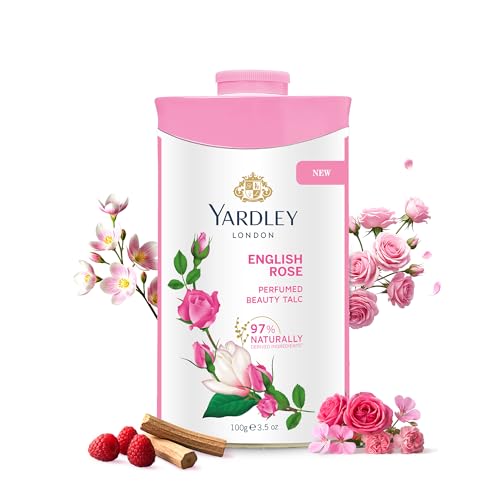 English Rose Perfumed Talcum Powder - Deodorizing Body Powder 100g - Travel Friendly Variation Rose 3.5 Oz