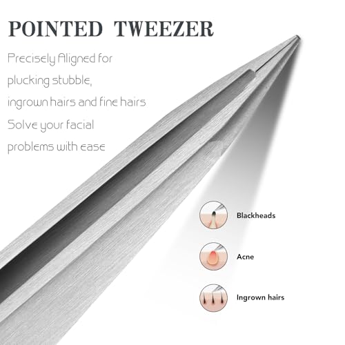 Cut it Precision Tweezers Set with Travel Case - Pointed & Slant Tips for Eyebrow & Facial Hair Removal
