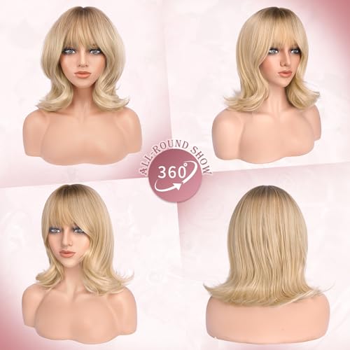 Haloo Blonde Bob Wig with Bangs 14 Inch Shoulder Length