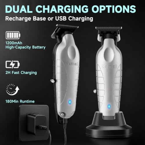 KEMEI 2099 Cordless Hair Trimmer for Men with Charging Dock - Silver