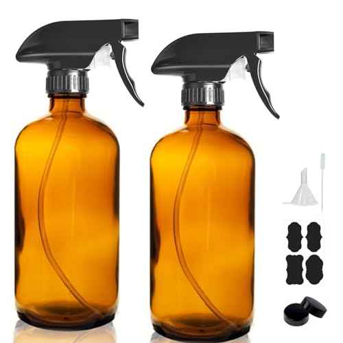 16oz Amber Glass Spray Bottles,2-Pack Refillable Empty Spray Bottl for Cleaning, Hair Care, Plants - Adjustable Nozzl