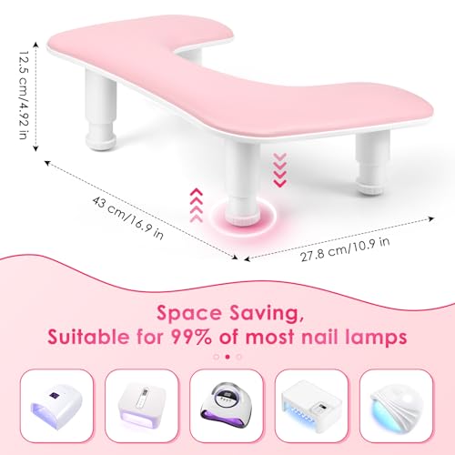 Adjustable U-Shaped Nail Arm Rest - Pink PU Leather