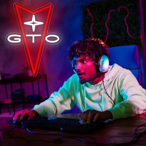 AHlove GTO Neon Car Sign - LED Store Wall Decor, Man Cave, Bedroom & Garage, 16x12 Inches, White & Red, 5V Power Adapter