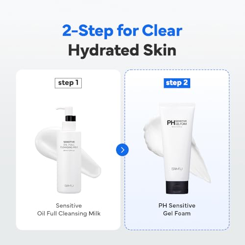 SAM'U PH Sensitive Gel Foam Cleanser | Korean Hydrating Face Wash with Hyaluronic Acid & Centella | Gentle Facial Cleanser for Dry & Sensitive Skin (5.07 Fl. Oz.)