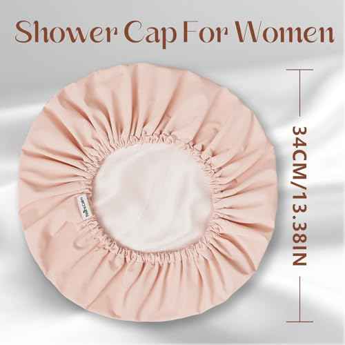 Years calm Shower Cap Reusable Waterproof, Double-Layer Hair Cap for Women, with Elastic Band, Ideal for Shower, Spa, Travel & Cleaning (Light pink, One Size)