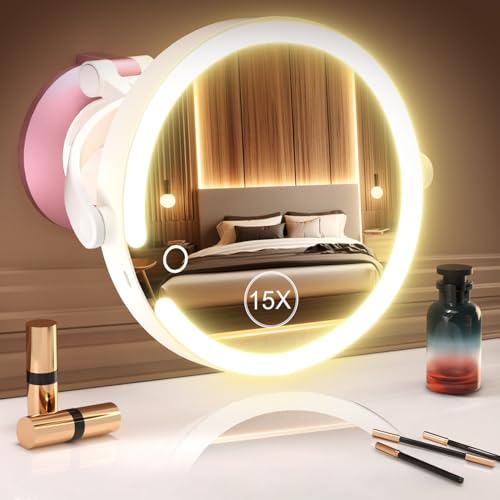 VPU 15X Magnifying Makeup Mirror with Lights, Rechargeable