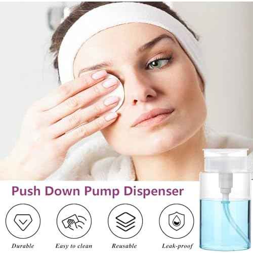 Push Down Pump Dispenser, 3.4oz Clear Pump Bottles with Alcohol, Acetone, Nail Polish Remover, Makeup Remover, Toner Stickers Empty Push Top Container for Liquid (100ml-2Pack)