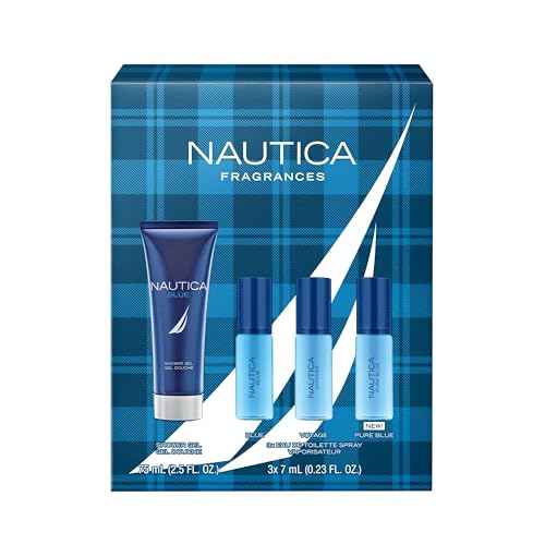 Nautica Blue, Voyage, and Pure Blue 4 Piece Gift Set, Notes of Basil, Jasmine, and Cedarwood, Men's Fragrance, Long Lasting, Everyday Fragrance