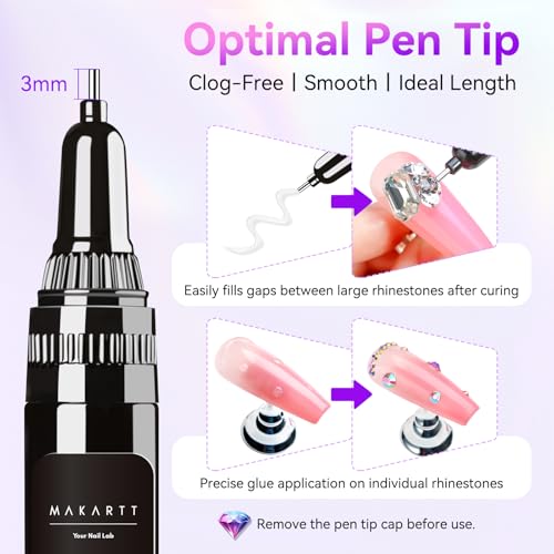 Makartt Nail Rhinestone Glue for Tiny Gems, 2 x 8ml Precision Gel