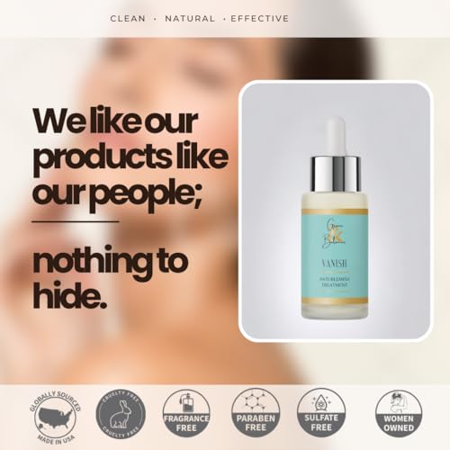VANISH Clear Skin Serum by Grace & Balance. Natural plant based topical serum for clearer skin. Vegan, Fragrance-Free, Organic Botanical Ingredients, Made in USA