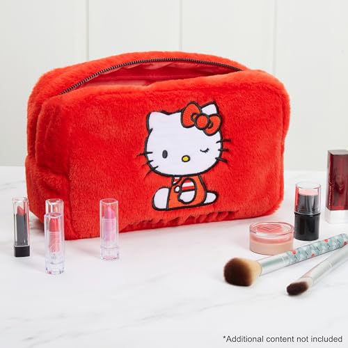 Hello Kitty Cute Makeup Bag Fluffy Kawaii Travel Bag, Zipped Cosmetic Bag Toiletry Bag for Women Teens Girls, Gift for Her