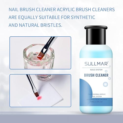 SULLMAR Nail Art Brush Cleaner & Restorer Quickly Clean Gel Nail Brushes Nail Brush Preserver for Any Nail Art Brush DIY Salon at Home 1.35fl.oz