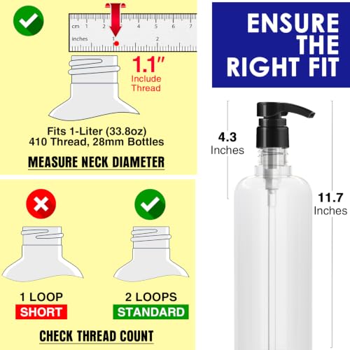 Shampoo Pump Dispenser for 33.8 oz Bottle, 2-Pack Black & White
