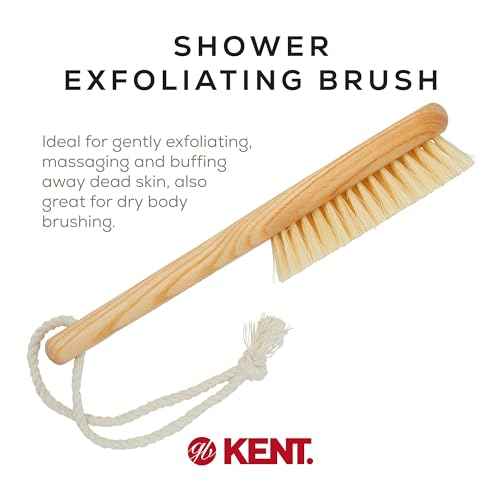 KENT FD6 9" Beechwood Wood Short Handle Shower Bath Body Brush. for Skin Exfoliate & Massage. 100% White Boar Bristles. Best Body, Foot and Leg Scrubber Brushing for Wet and Dry Body. Made in England