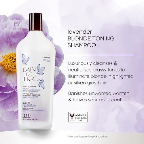 Bain de Terre Lavender Blonde Toning Conditioner, Neutralize Brassy Tones for Cool Blonde, Highlighted or Gray Hair, with Argan & Monoi Oils, Paraben-Free, Vegan,13.5 Fl Oz