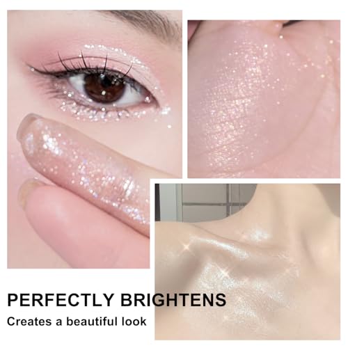 Hair and Body Glitter Spray, Holographic Glitter Highlighter Powder, Face Body Clothes Shiny Glitter, Loose Shimmer Hairspray Festival Rave Prom Accessories (Nude Pink)