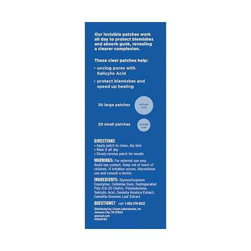 PanOxyl Daytime Invisible Patches, Dermatologist-Recommended Brand, Help Manage Blemishes, Unclog Pores and Exfoliate with Salicylic Acid, 20 Large Patches and 20 Small Patches, Latex-Free, 40ct