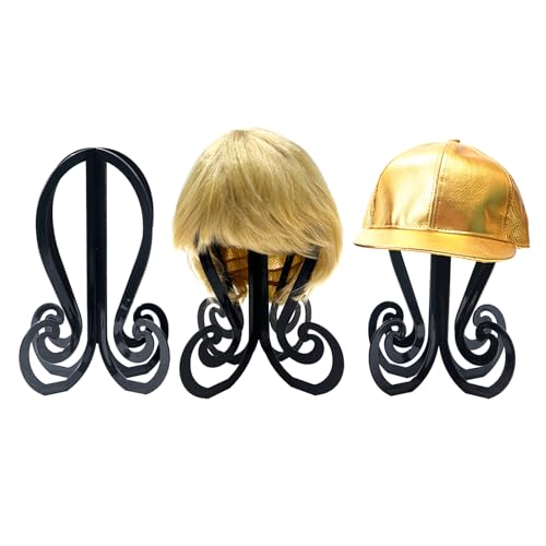 3-Piece Wig Stand Set - 11.61" Black Plastic Head Holders