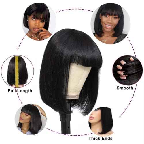 CORDELIA Bob Wig with Bangs Human Hair Wigs Glueless Wigs Straight Layered Bob Wigs with Bangs 1X3 Transparent Lace Bob Wigs Black for Women (10)