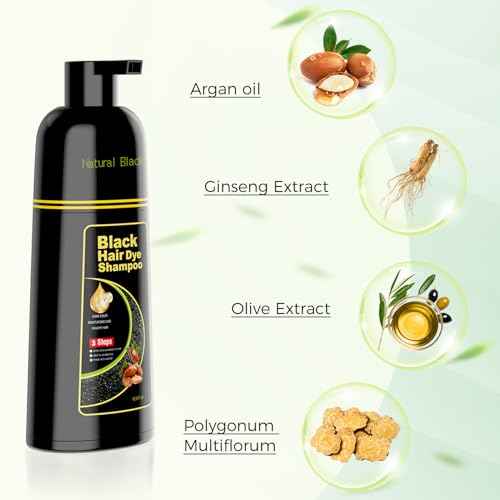 Black Hair Dye Shampoo 3 in 1£¬Argan Natural Herbal Formula Hair Color Shampoo Covers Gray Hair for Women and Men (16.9 fl.oz Black)