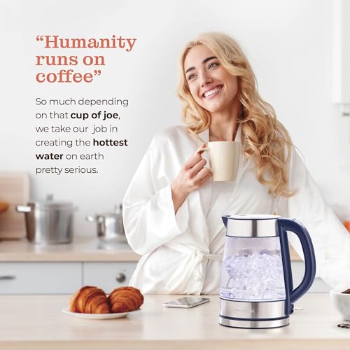 Speed-Boil Water Electric Kettle, 1.7L 1500W, Coffee & Tea Kettle Borosilicate Glass, Wide Opening, Auto Shut-Off, Cool Touch Handle, LED Light. 360° Rotation, Boil Dry Protection