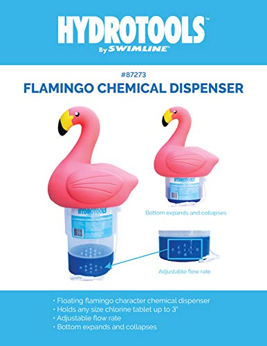 SWIMLINE HYDROTOOLS 87273 Flamingo Large Capacity Pool & Spa Chemical Dispenser | Compatible With Bromine & Chlorine Supports 1-3’’ Tablets | Adjustable For Customizable Flow Rate | Cost Effective