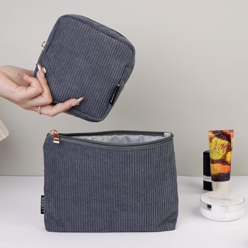MAGEFY Corduroy Makeup Bag Set - 2 Mini Organizers with Pockets