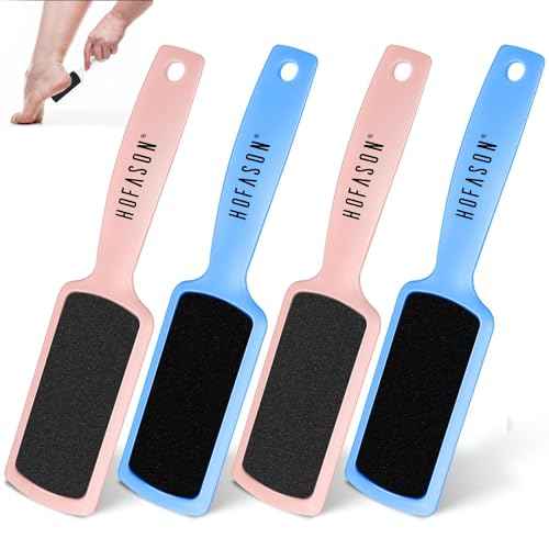 HOFASON 4Pcs Pedicure Foot Files Callus Remover with Double Sided, Professional Foot Scrubber for Feet at Home or Salon Care, Can Be Used On Both Dry and Wet Feet for Dead Skin (Blue&Pink)