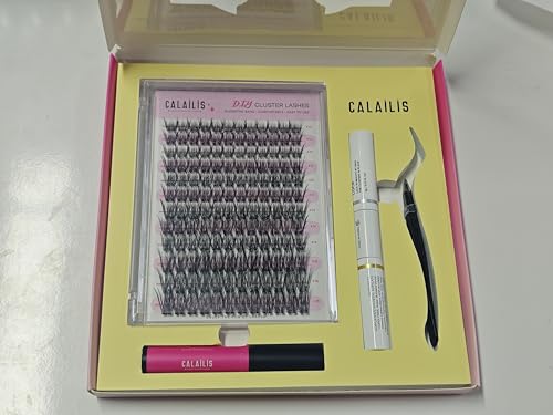 CALAILIS Lash Extension Kit, DIY Lash Extension Kit with 144Pcs D Curl Lash Clusters, Strong Hold Lash Bond and Seal, Cluster Lash Glue Remover and Lash Applicator Lash Clusters Kit (DD506-Kit)