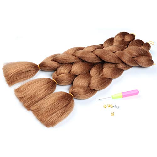 Original Jumbo Braids Hair Extension can shrink in hot water professional at box braids 3pcs Pure Brown Color 24inch 100g/pc For Twist Box Braiding Hair (30#)