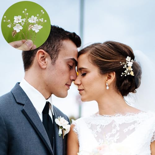 Gold Pearl & Flower Bridal Hair Pins - 6-Piece Wedding Hairpiece Set