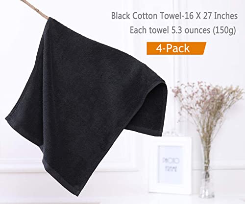 PERFEHAIR Black Hand Towels (4-Pack, 16 X 27 Inches)-Barber Hand Cotton Towel for Gym, Bathroom, Hair Salon, Soft & Absorbent