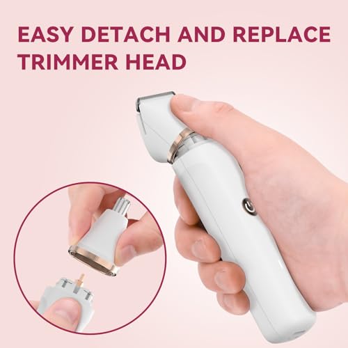 4-in-1 Electric Bikini Trimmer for Women - Painless Electric Razors for Facial/Body/Armpit/Pubic Hair, IPX7 Waterproof Replaceable Shaver Head & Nose Hair Trimmer for Travel, Gifts for Girlfriend Wife