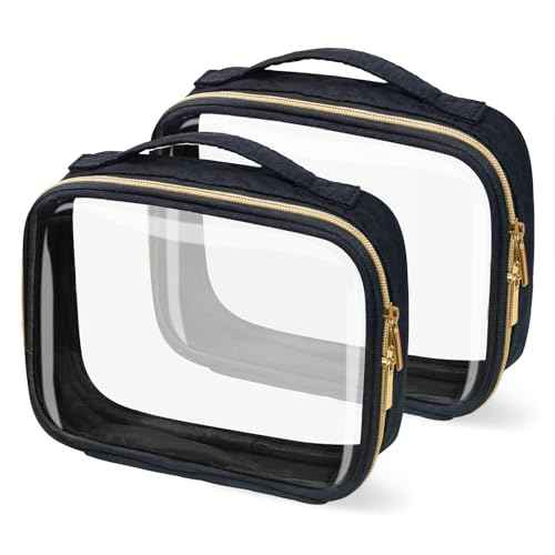 Travel Toiletry Bag,2 Pack Clear Makeup Bags with Handles,180¡ÆOpening Clear Cosmetic Bags for Traveling Women,Men,Travel Essentials,Black