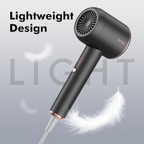 Black Professional Ionic Hair Dryer with Diffuser & Nozzle - Fast, Low Noise Styling