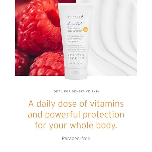 Kerstin Florian Sheer Mineral Body Sunscreen SPF 30 | Waterproof UVA/UVB Sun Protection with Natural Zinc Oxide | Reef Safe Fragrance Free Formula for Sensitive Skin to Moisturize & Protect | 6 fl oz