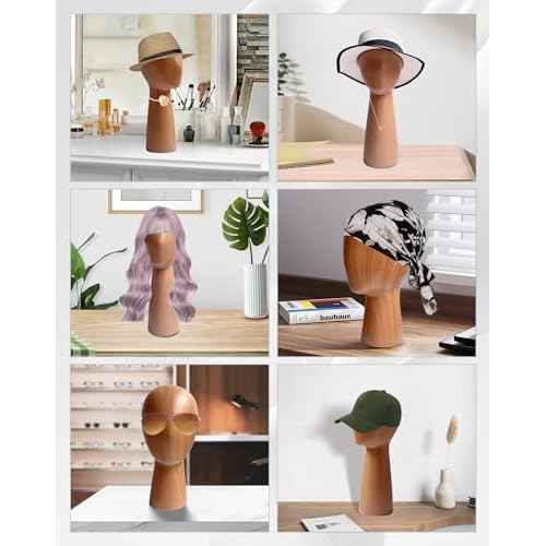 Mannequin Head Block, Hat and Wig Display Stand, Imitation Wooden Wig Head Stand, Abstract Dome Model Head, Manikin Head Hat Holder for Shop, Hair Salon, Home Decor, Durable GFRP Material